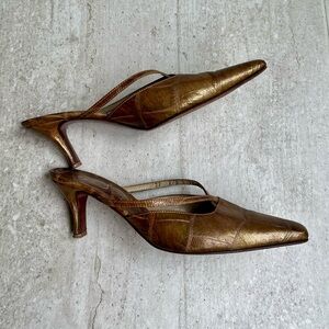 Ruben Portela bronze/gold sleek pointed toe mules